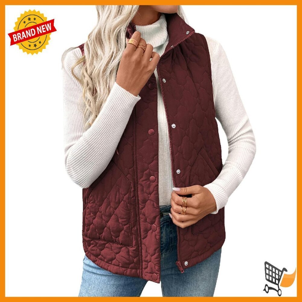Lightweight Quilted Puffer Vest Stand Collar Sleeveless Zip Up Outerwear